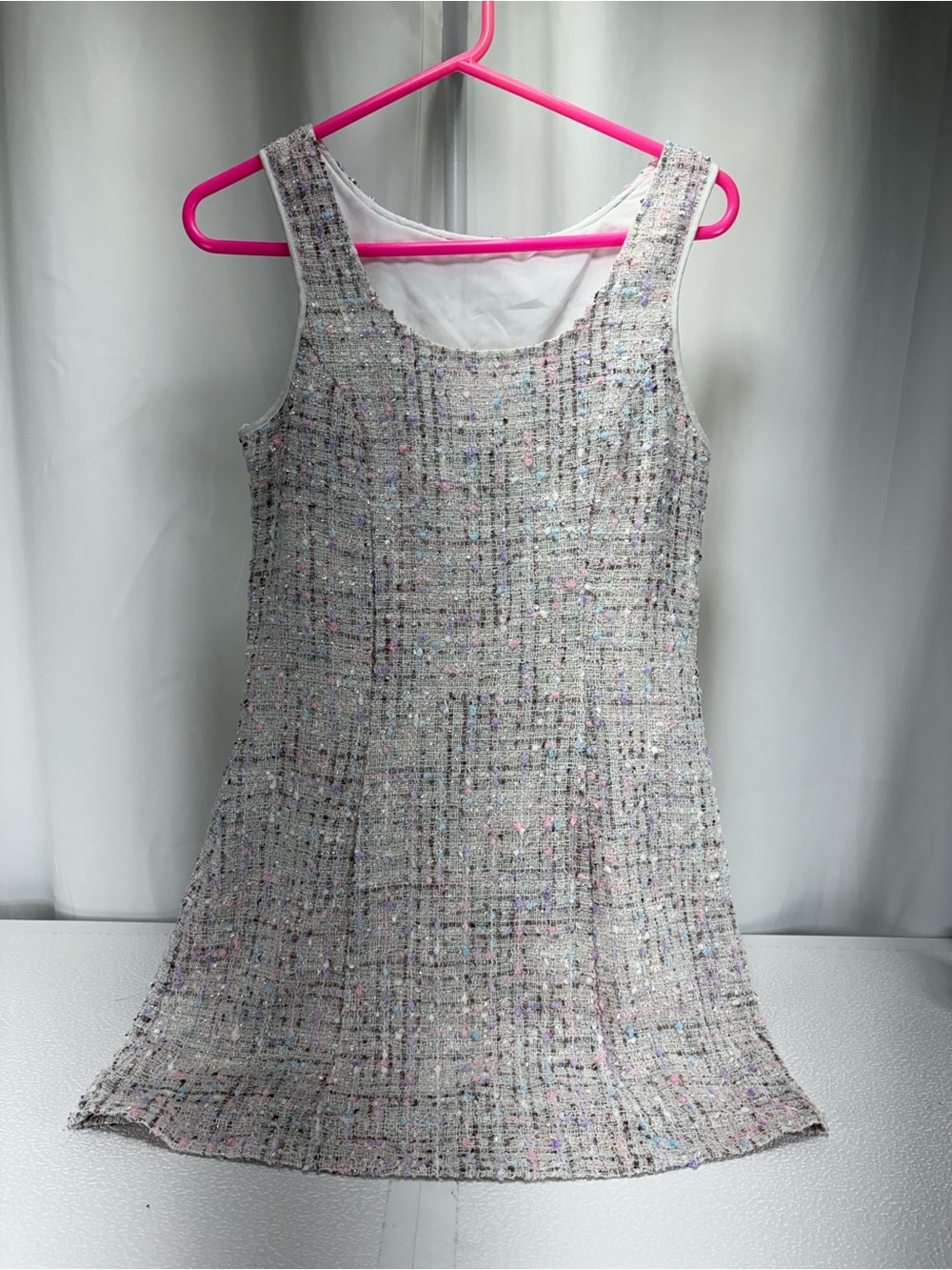 SHEIN Light Gray Tweed Shift Dress with Pastel Speckles 4696